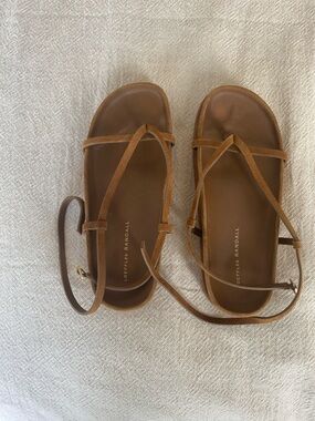 Loeffler Randall Tan Strappy Leather Tie Sandals